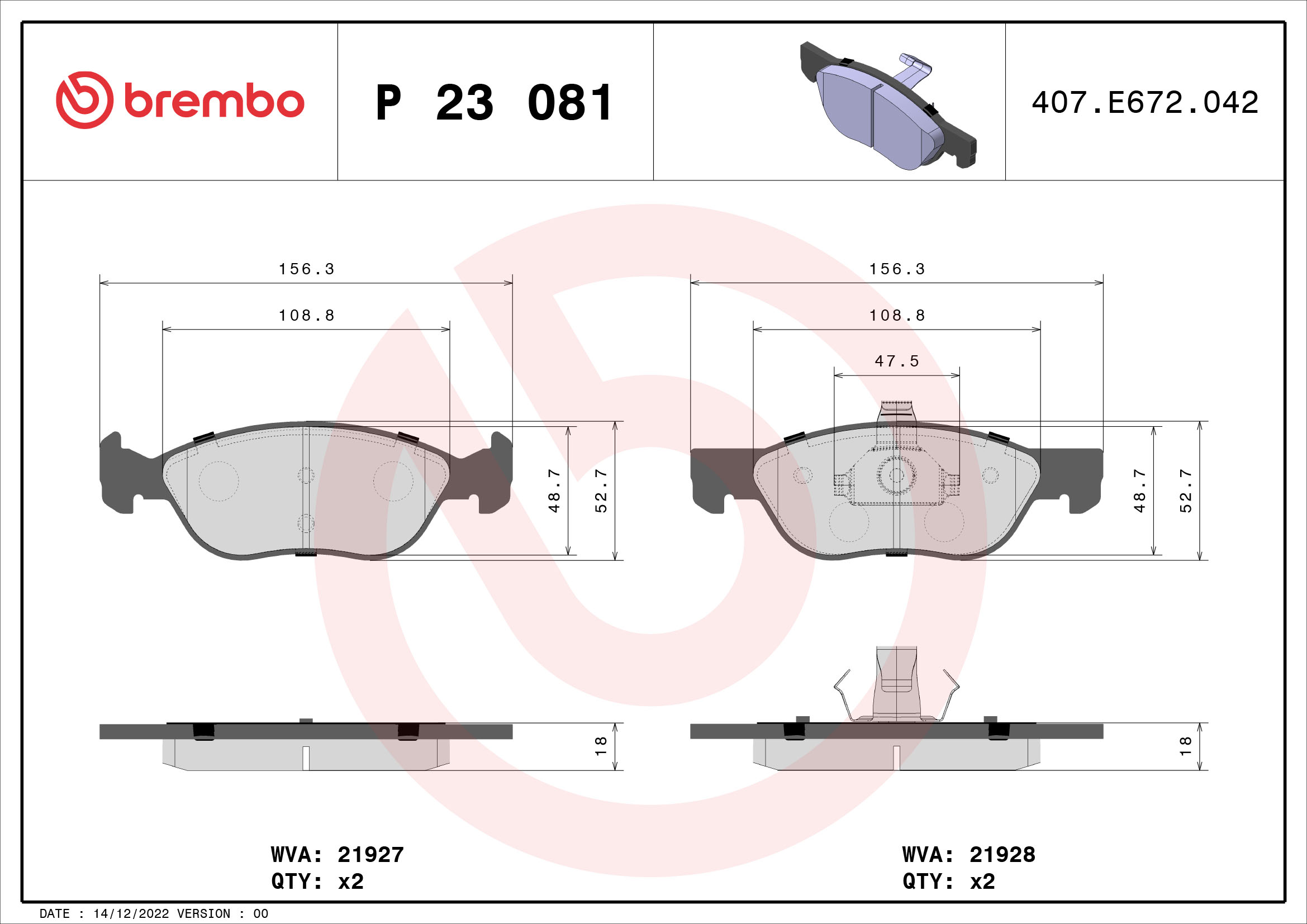 A.B.S. P 23 081 BREMBO Bremsbelagsatz, Scheibenbremse